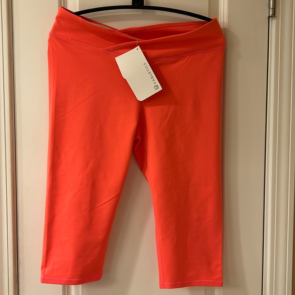 FABLETICS NEW Mid-rise Crossover Waistband Crop Leggings Pocket Orange Size Lrg